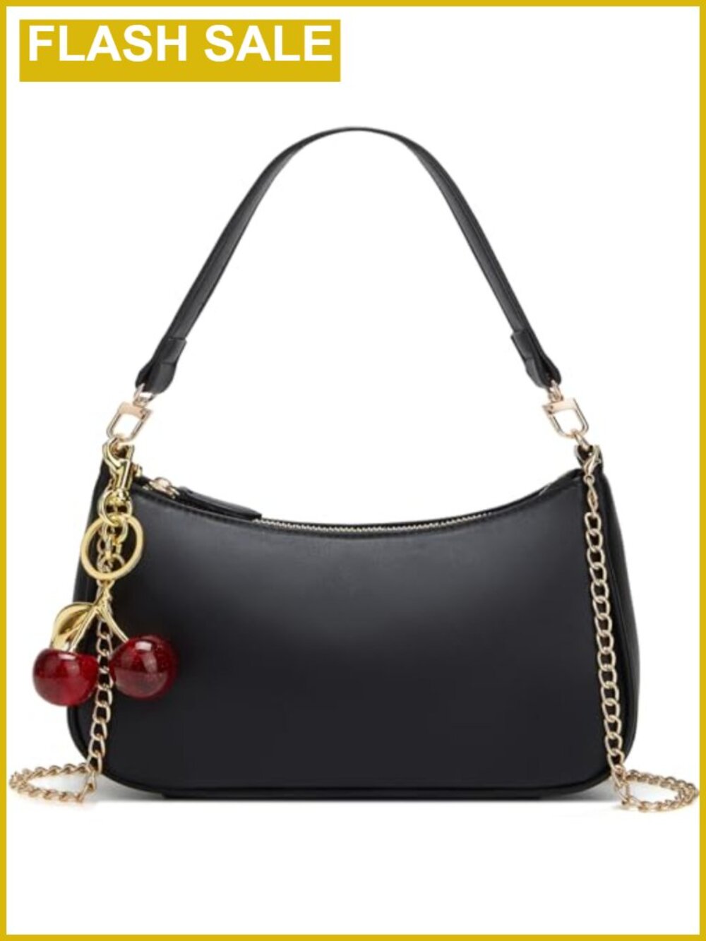 PU Leather Hobo Shoulder Bag with Cherry Charm Removable Straps